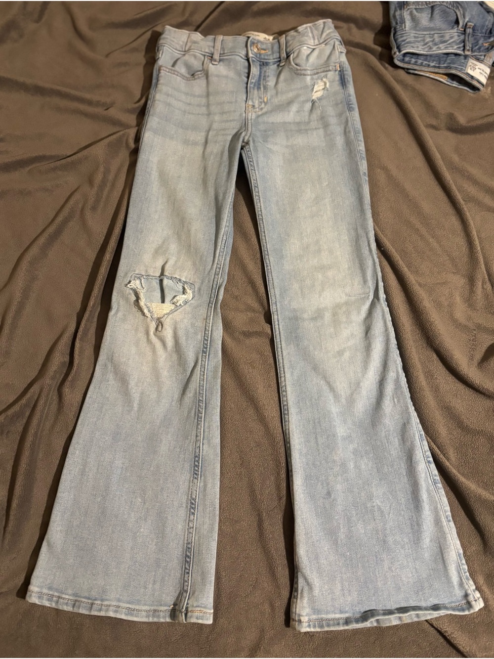 abercrombie kids Light Blue Distressed Flare Jeans